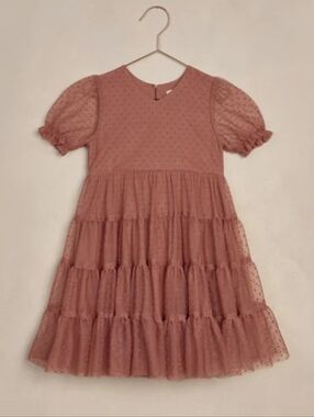 Noralee Girls' Tiered Dot Mesh Dress in Dusty Rose